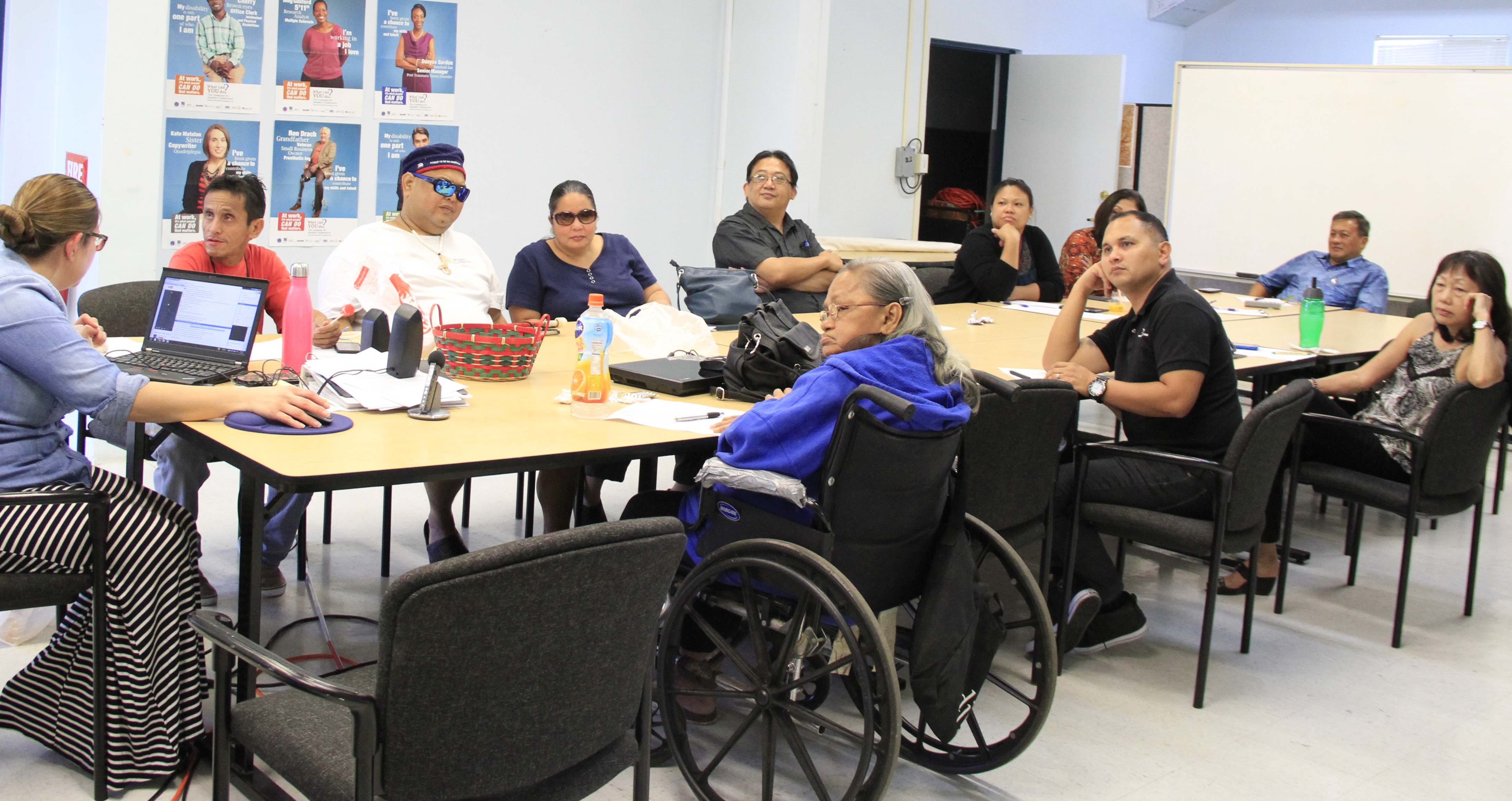 The GSAT Conference & Fair Committee held its 2nd meeting on January 12, 2016. Attending the meeting were (L-R), Carla Torres, GSAT Assistive Technology and Special Projects Coordinator;  Rudy Ignacio, Vice Chairperson;  Roy Rosario, Member at Large; Lisa Ogo, Member at Large;  Raymond Sayas, Guam Development Disabilities Council representative; Jennifer Vicente, Guam Legal Services – Disability Law Center representative; Karen Taitano Primacio (partially hidden), Agency for Human Resources Development / Workforce Investment Act representative; and Ben Servino, Department of Integrated Services for Persons with Disabilities / Division of Vocational Rehabilitation & Division of Support Services representative; (front, L-R): Josephine Cortez; Jack Larimer, Guam Department of Education representative; and Lou Mesa, Member at Large. The Annual AT Conference is scheduled for March 4, and the Fair is scheduled for March 19, 2016.