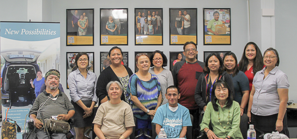 The Guam System for Assistive Technology (GSAT) Advisory Council held its General Membership meeting on October 18. The newly elected officers and members gather for a photo. (L-R, sitting) Tom Manglona, Member; Barbara Johnson, Vice-Chairperson; Rudy Ignacio, Chairperson; and Lou Mesa, Secretary. (L-R, standing) Christina Jung, Guam CEDDERS; Paula Ulloa, GDOE Representative; Dawn Maka, Member-at-Large; Evelyn Manibusan, DISID/DVR,DSS Representative; Ray Sayas, GDDC Representative; Leah Abelon, GSAT Center Coordinator; Jennifer Vicente, GLSC-DLC Representative; Naomi Sanchez, GLSC-DLC Representative, Mary Kidd, GSAT Consultant. Also attending were Terrie Fejarang, Guam CEDDERS; and Evangelis Babauta, Sign Language Interpreter.